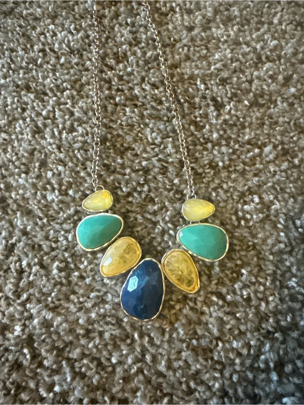 Multicolor Gemstone Statement Necklace - Blue, Teal & Yellow 13